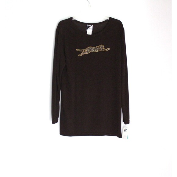 Albert & Pearl Tunic Top Brown Knit Leopard  Accent Women's Size S NWT - Picture 1 of 4